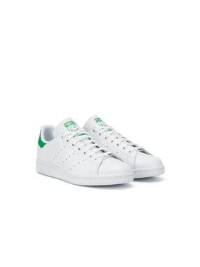 Kids Adidas Stan Smith White Leather Sneakers with Green Heel Accent